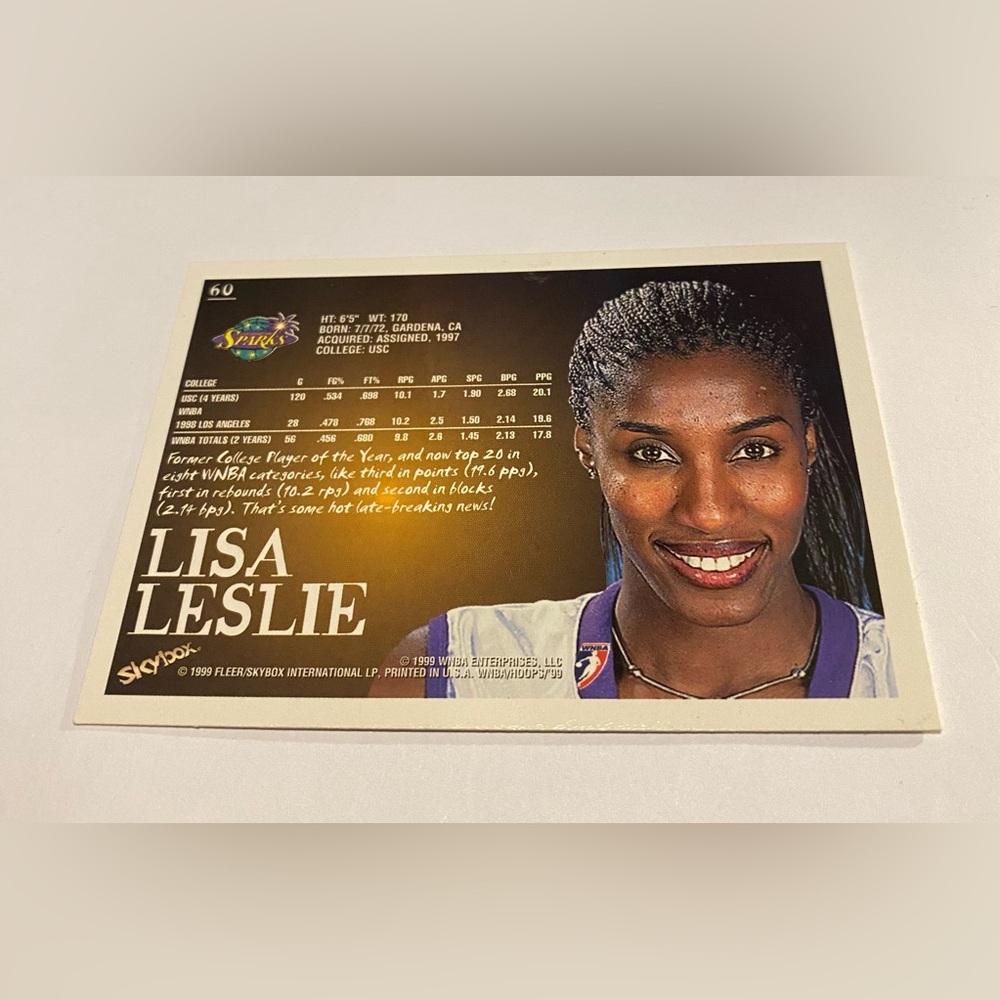 Lisa Leslie 1999 WNBA Hoops SkyBox Basketball Card #60 Los Angeles Sparks - Picture 2 of 3